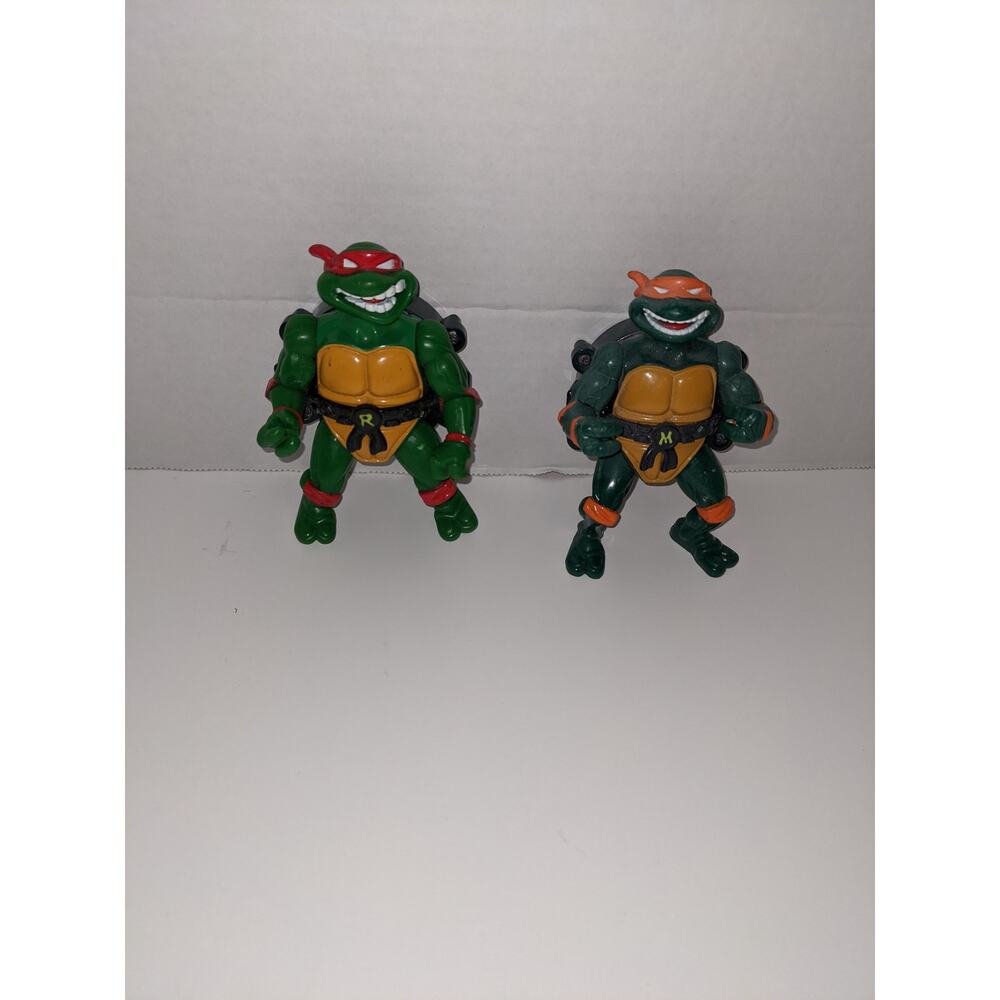 2 1991 TMNT Raphael Michelangelo City Sewer Talking Shell Figure Mirage Studios